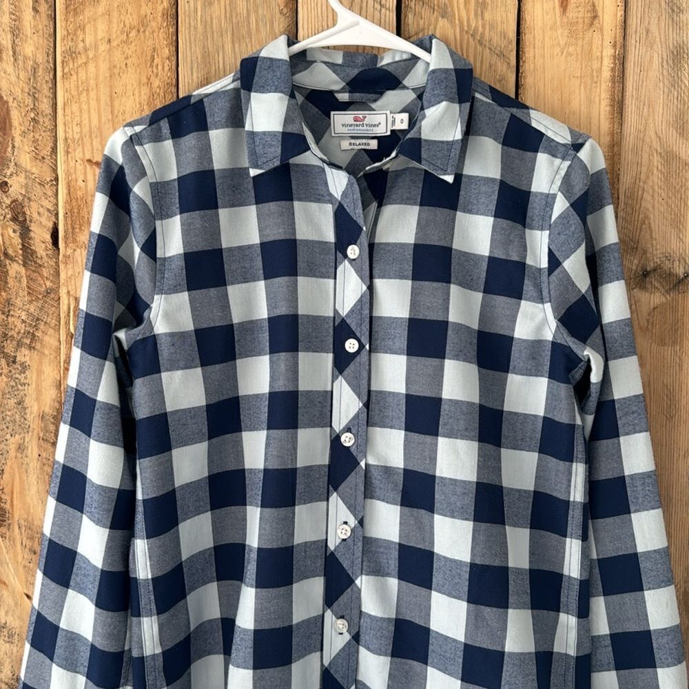 Vineyard Vines Relaxed Carmel Buffalo Check Performance Flannel Button Down Sz 0